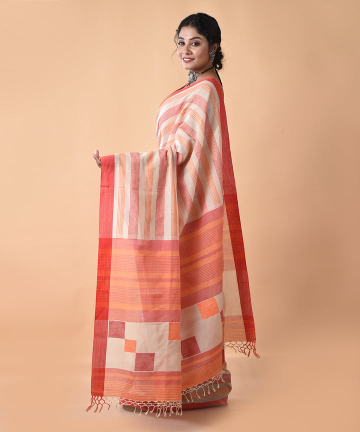 Orange handwoven jamdani cotton saree