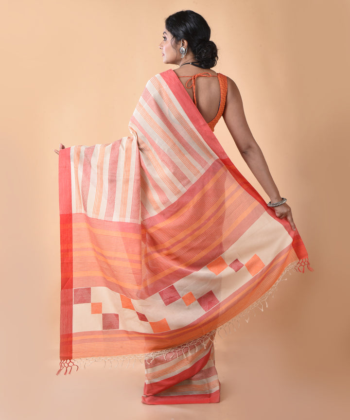 Orange handwoven jamdani cotton saree