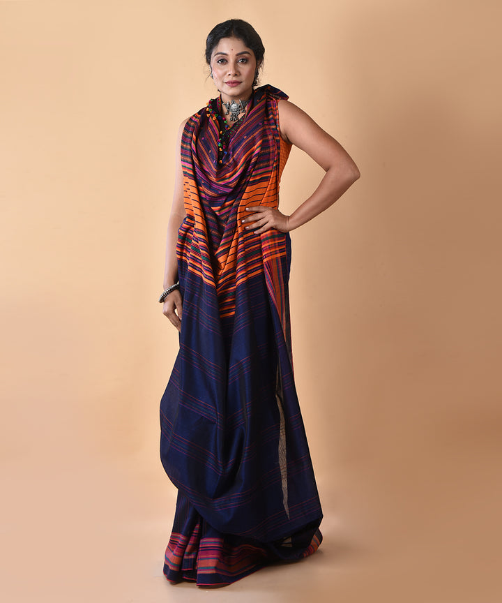 Navy blue cotton handwoven jamdani saree