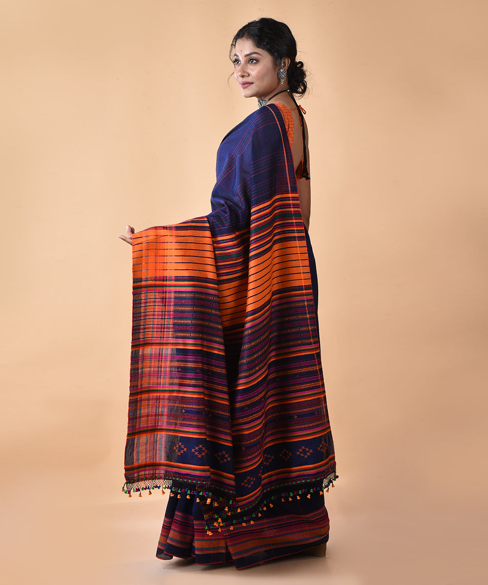 Navy blue cotton handwoven jamdani saree