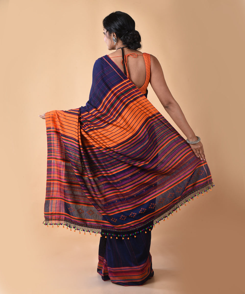 Navy blue cotton handwoven jamdani saree