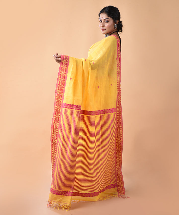 Mustard cotton handwoven jamdani saree