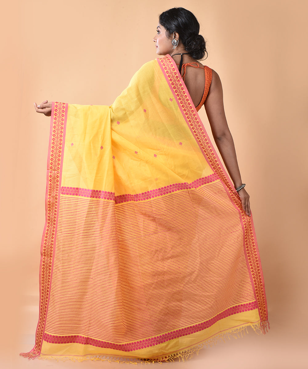 Mustard cotton handwoven jamdani saree