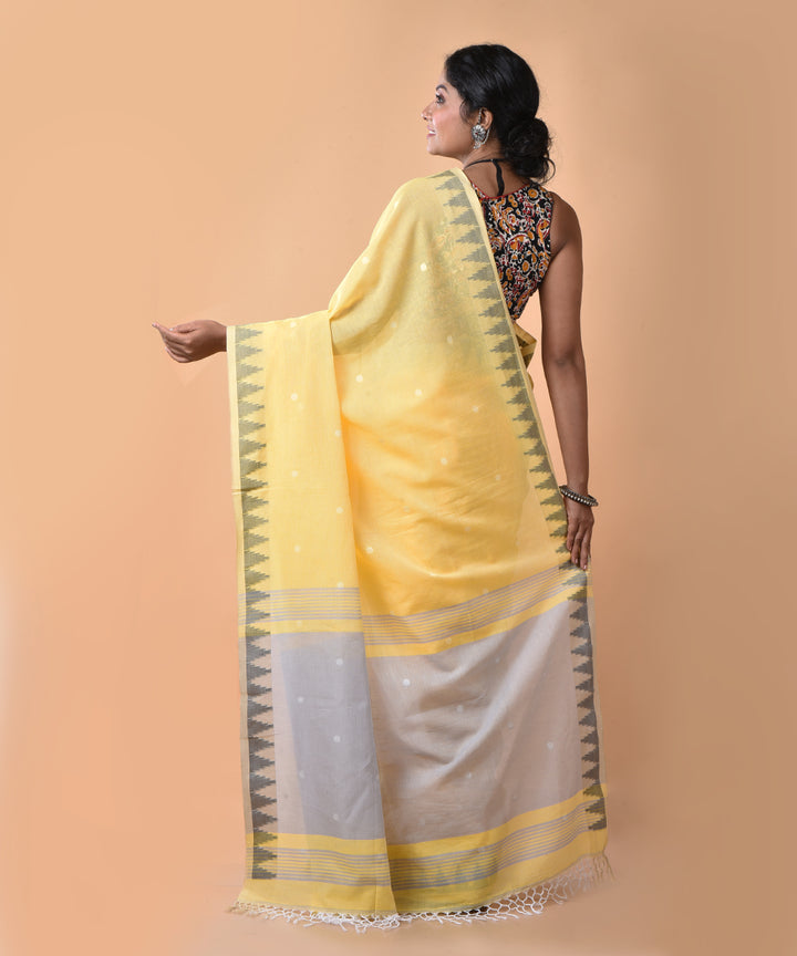 Yellow green cotton handwoven jamdani saree