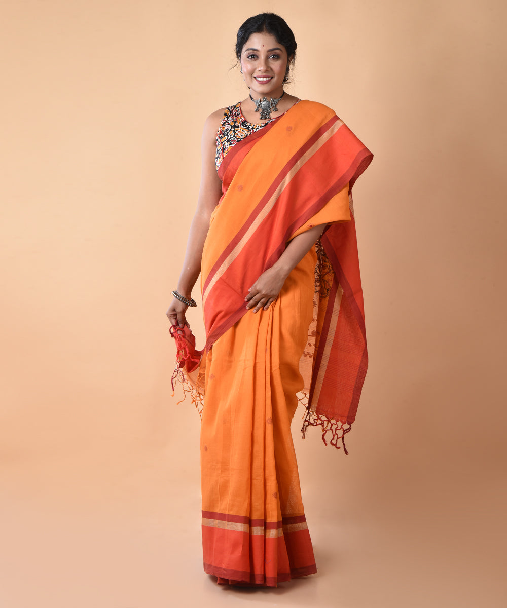 Orange cotton handwoven jamdani saree