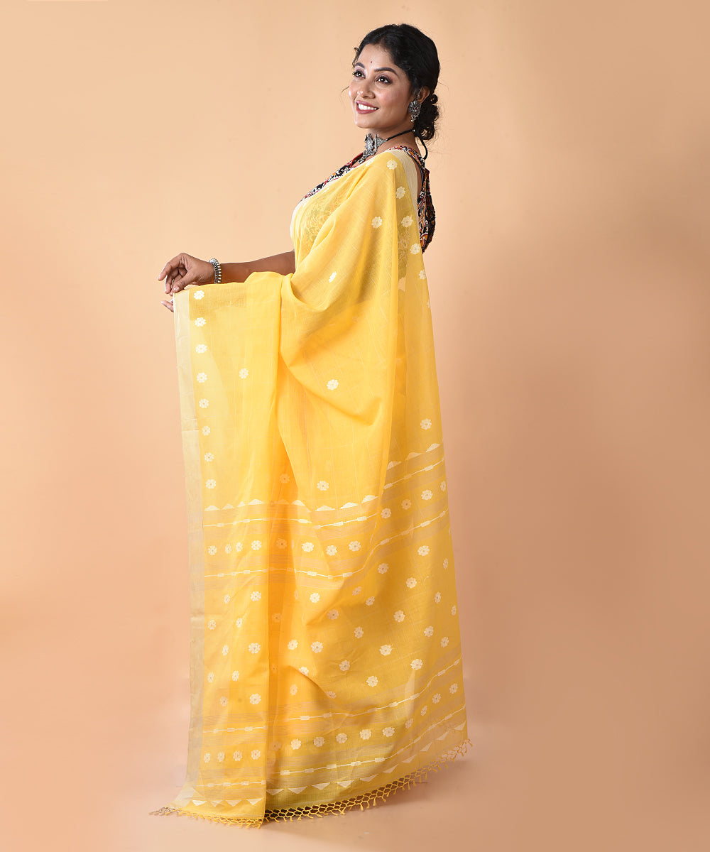 Yellow cotton handwoven jamdani saree