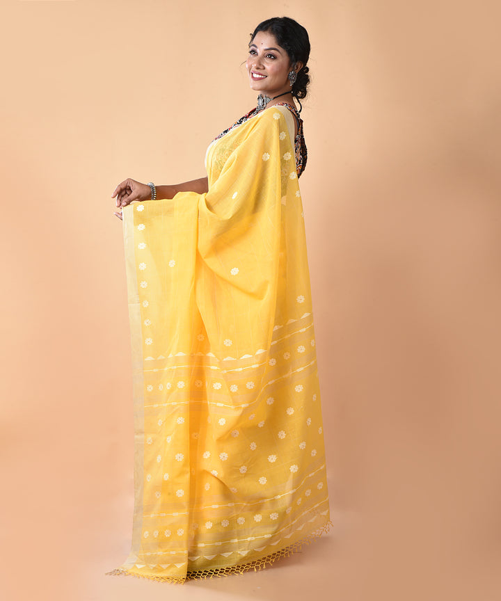 Yellow cotton handwoven jamdani saree