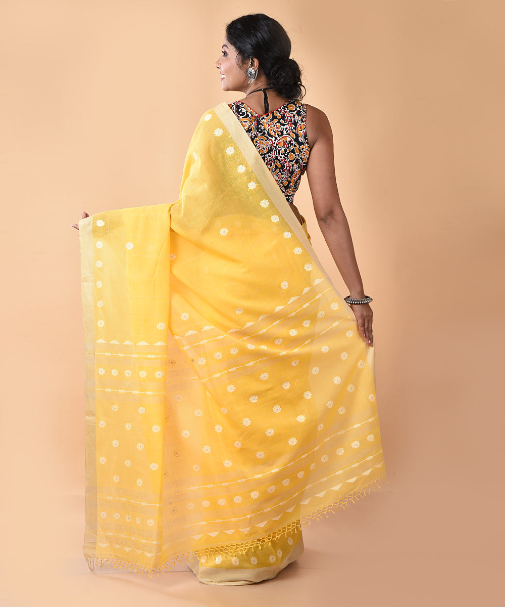 Yellow cotton handwoven jamdani saree