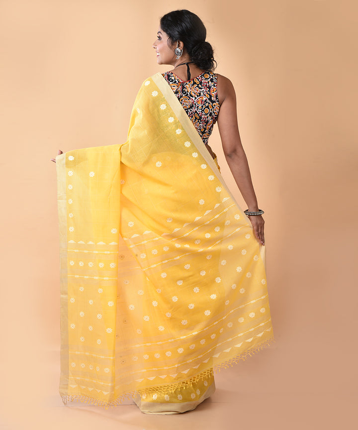 Yellow cotton handwoven jamdani saree