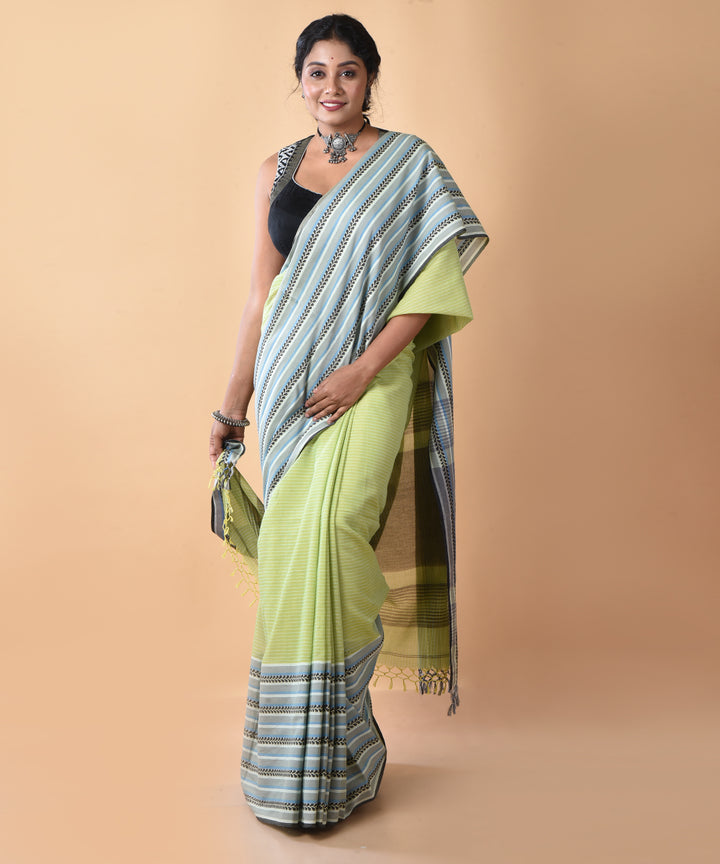 Sea green cotton handwoven jamdani saree