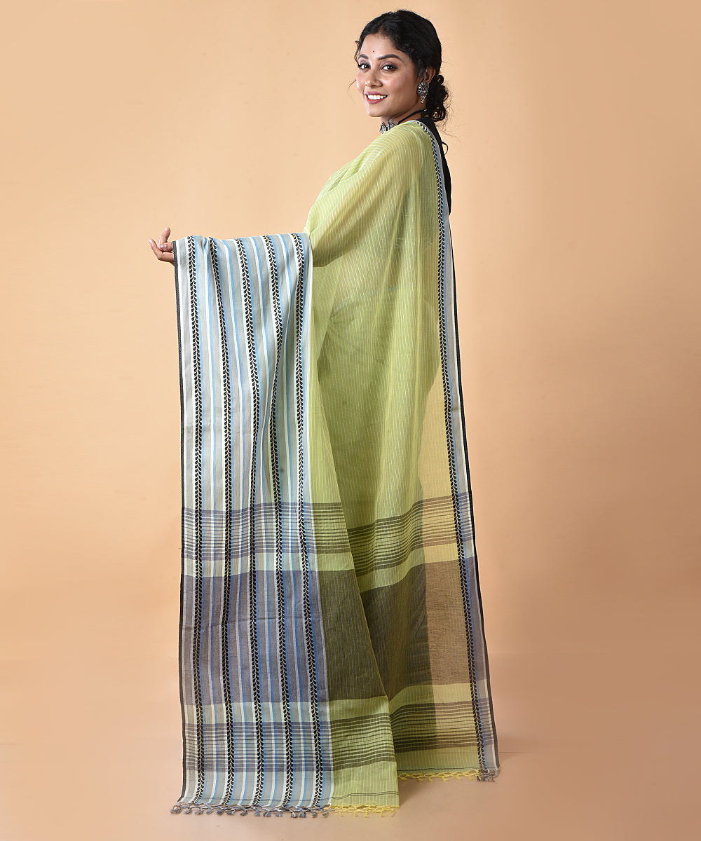 Sea green cotton handwoven jamdani saree
