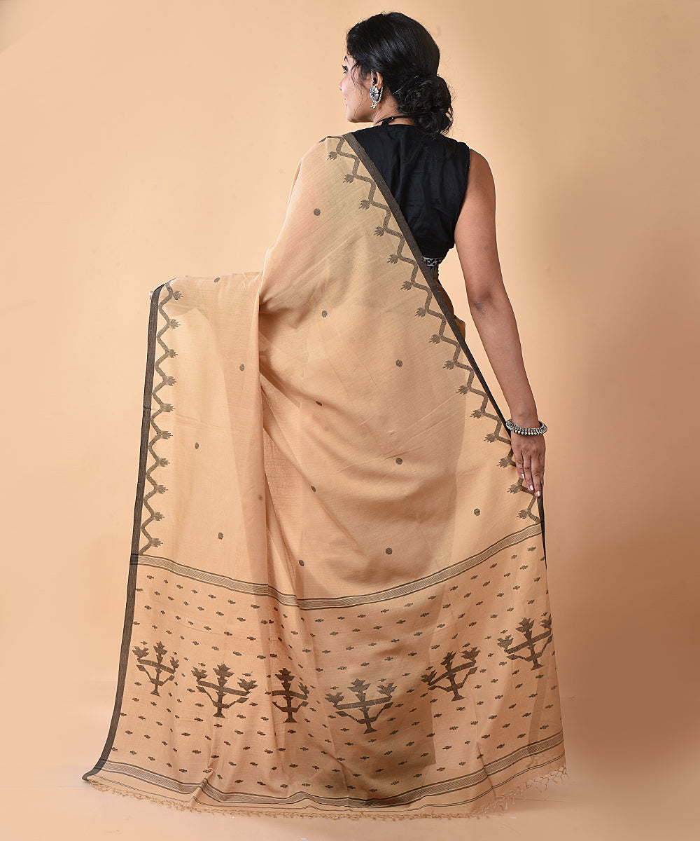 Brown black handwoven jamdani cotton saree