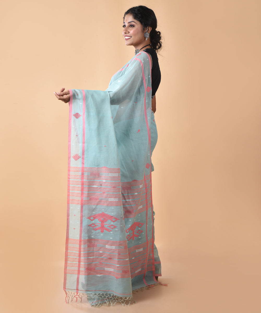 Sky blue cotton handwoven jamdani saree