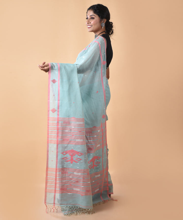Sky blue cotton handwoven jamdani saree