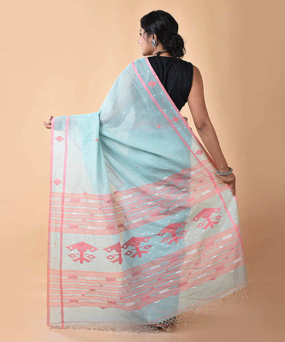 Sky blue cotton handwoven jamdani saree
