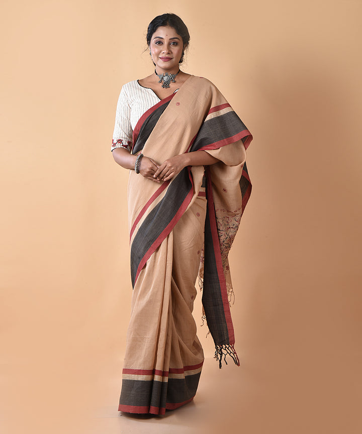 Brown cotton handwoven jamdani saree