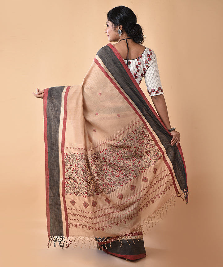 Brown cotton handwoven jamdani saree
