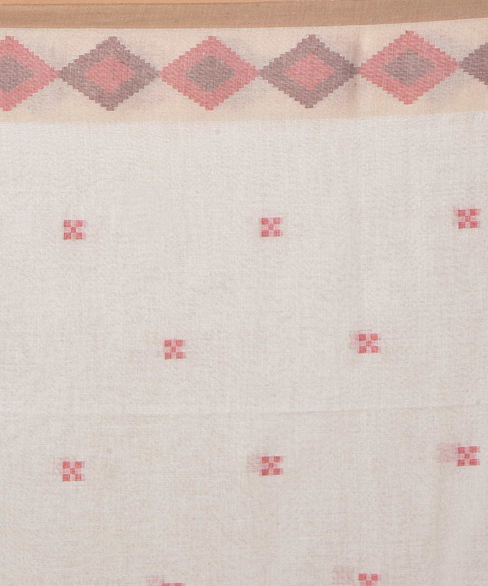 Offwhite brown cotton handwoven jamdani saree