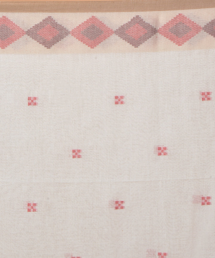 Offwhite brown cotton handwoven jamdani saree