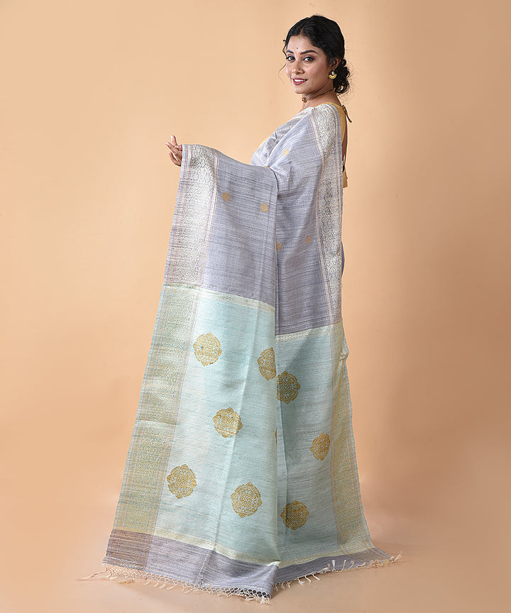 Lavender silk handwoven jamdani saree