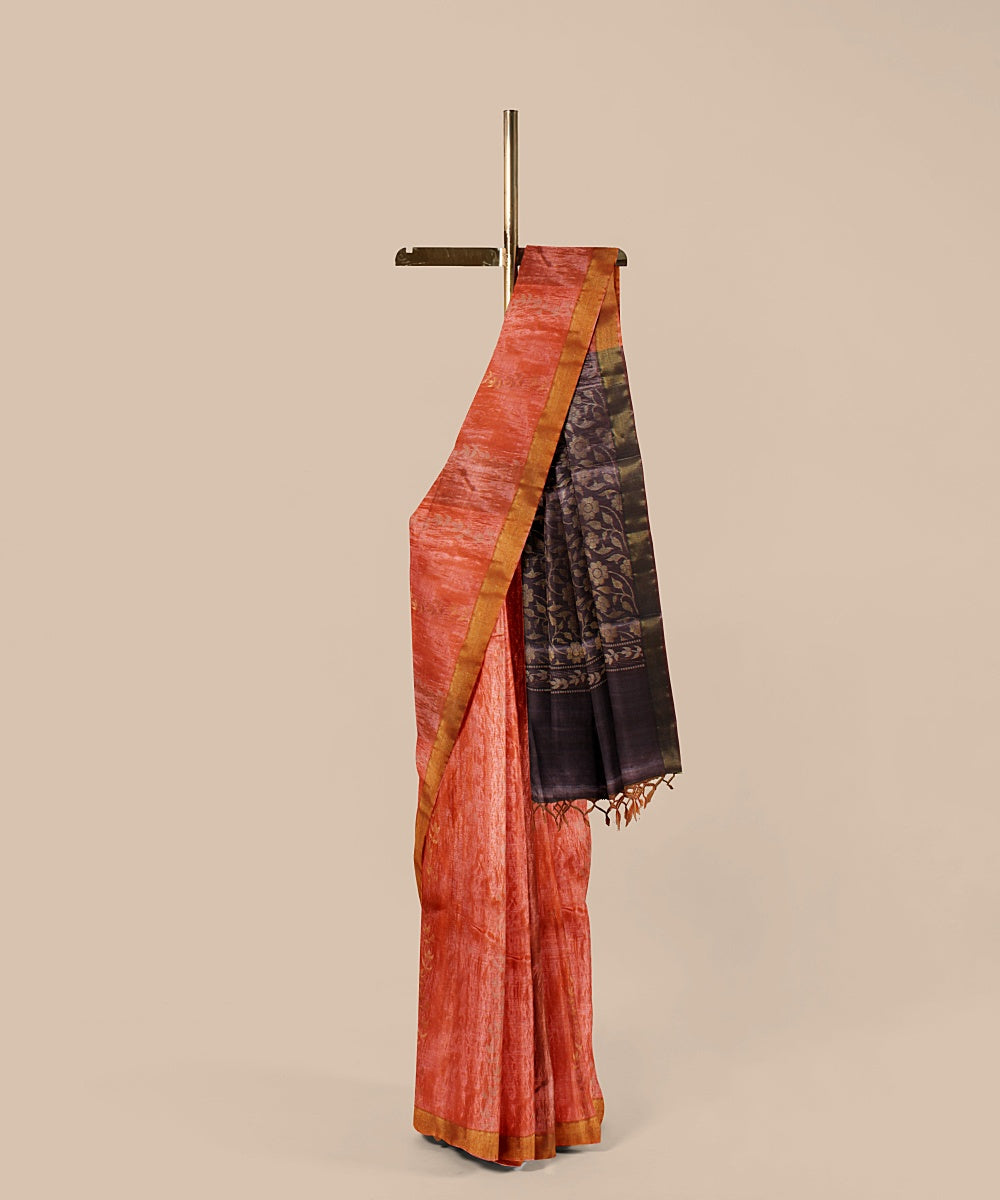 Orange deep maroon tussar silk handwoven chattisgarh saree