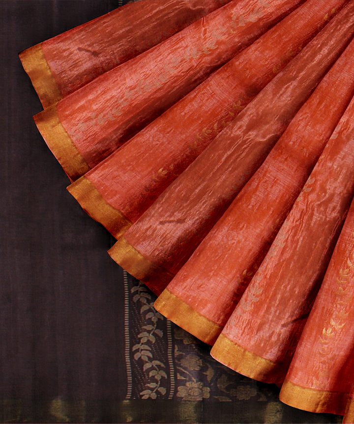 Orange deep maroon tussar silk handwoven chattisgarh saree