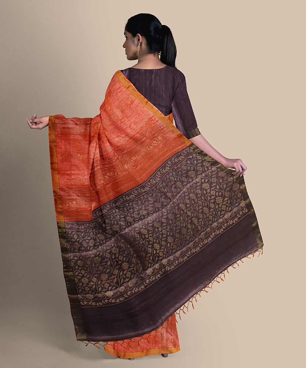 Orange deep maroon tussar silk handwoven chattisgarh saree