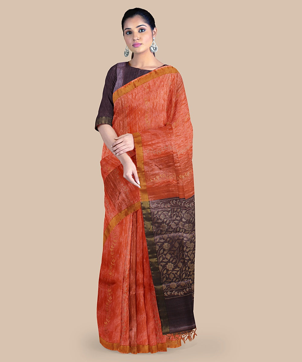 Orange deep maroon tussar silk handwoven chattisgarh saree
