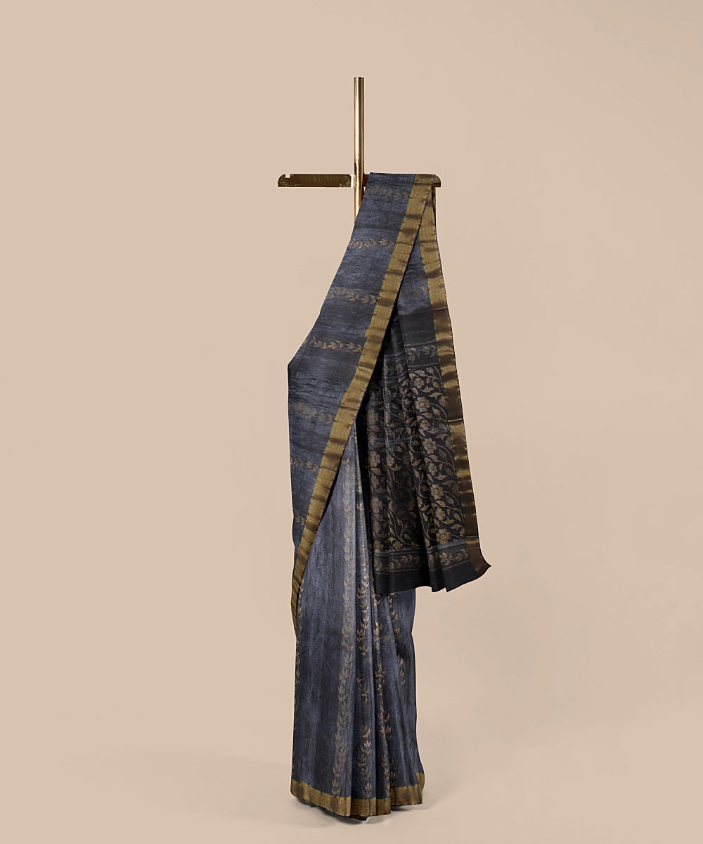 Grey gold zari tussar silk handloom chattisgarh saree