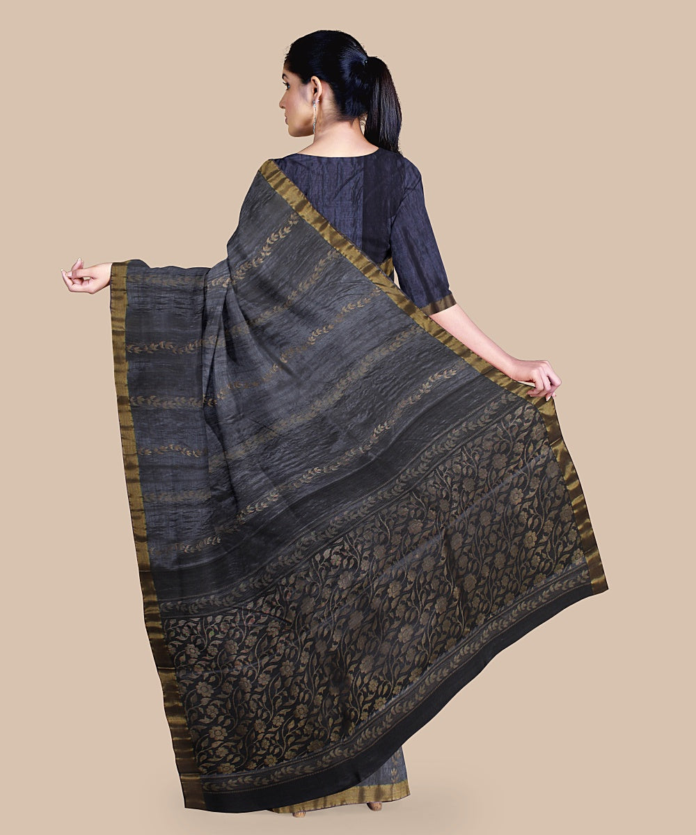 Grey gold zari tussar silk handloom chattisgarh saree