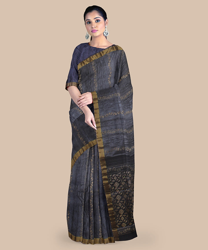 Grey gold zari tussar silk handloom chattisgarh saree