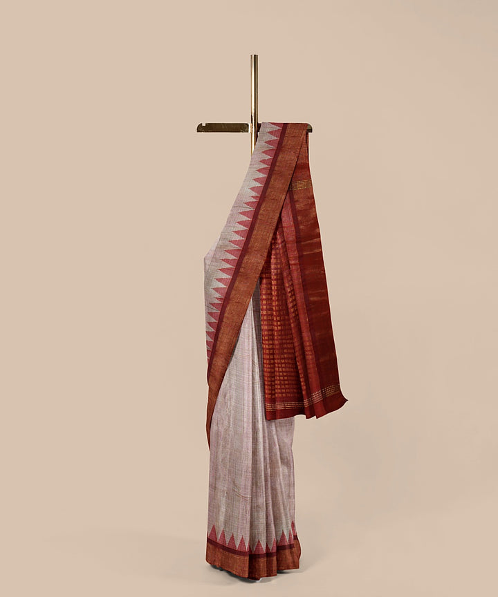 Cream red tussar silk handwoven chattisgarh saree