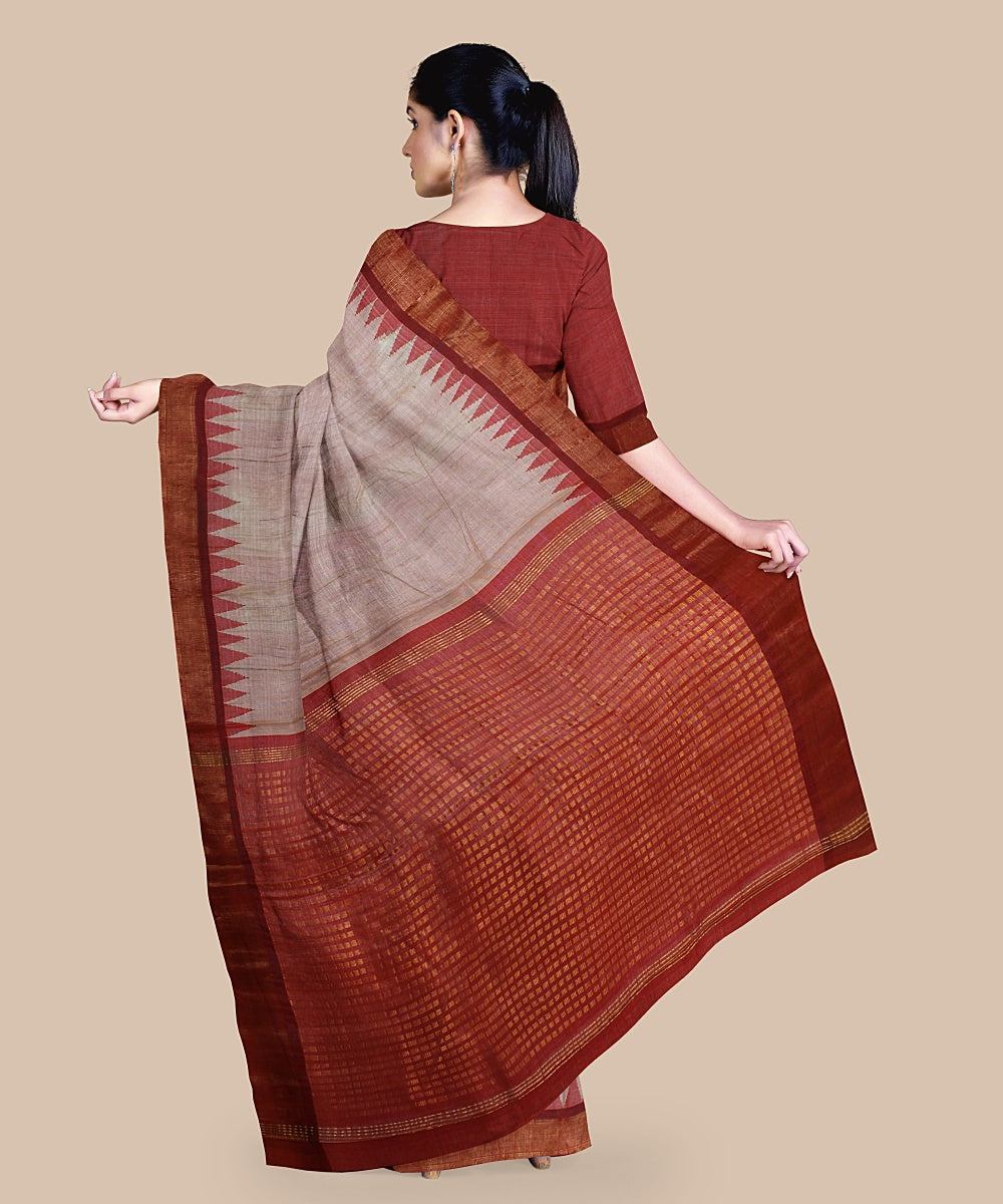 Cream red tussar silk handwoven chattisgarh saree