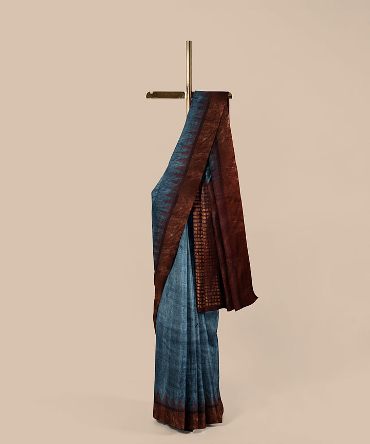 Turquoise maroon tussar silk handwoven chattisgarh saree