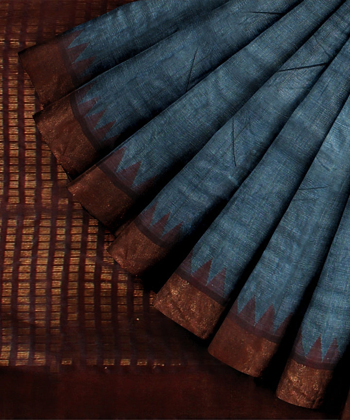 Turquoise maroon tussar silk handwoven chattisgarh saree