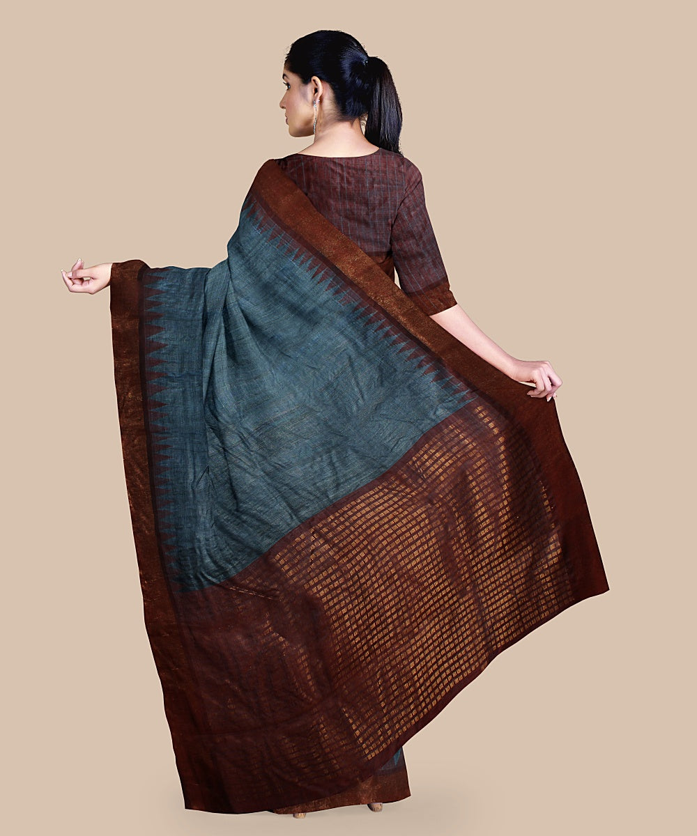 Turquoise maroon tussar silk handwoven chattisgarh saree