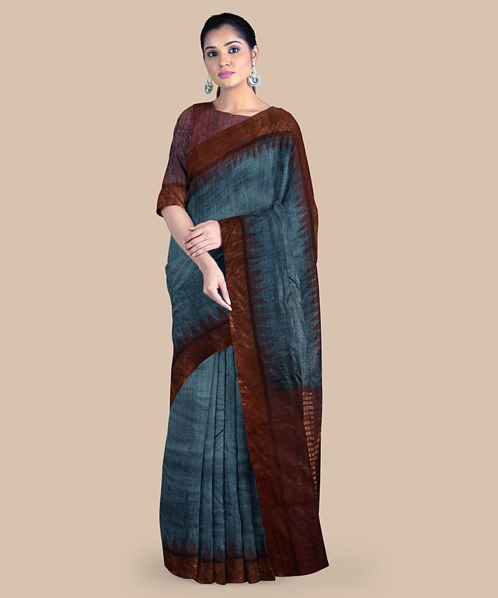 Turquoise maroon tussar silk handwoven chattisgarh saree