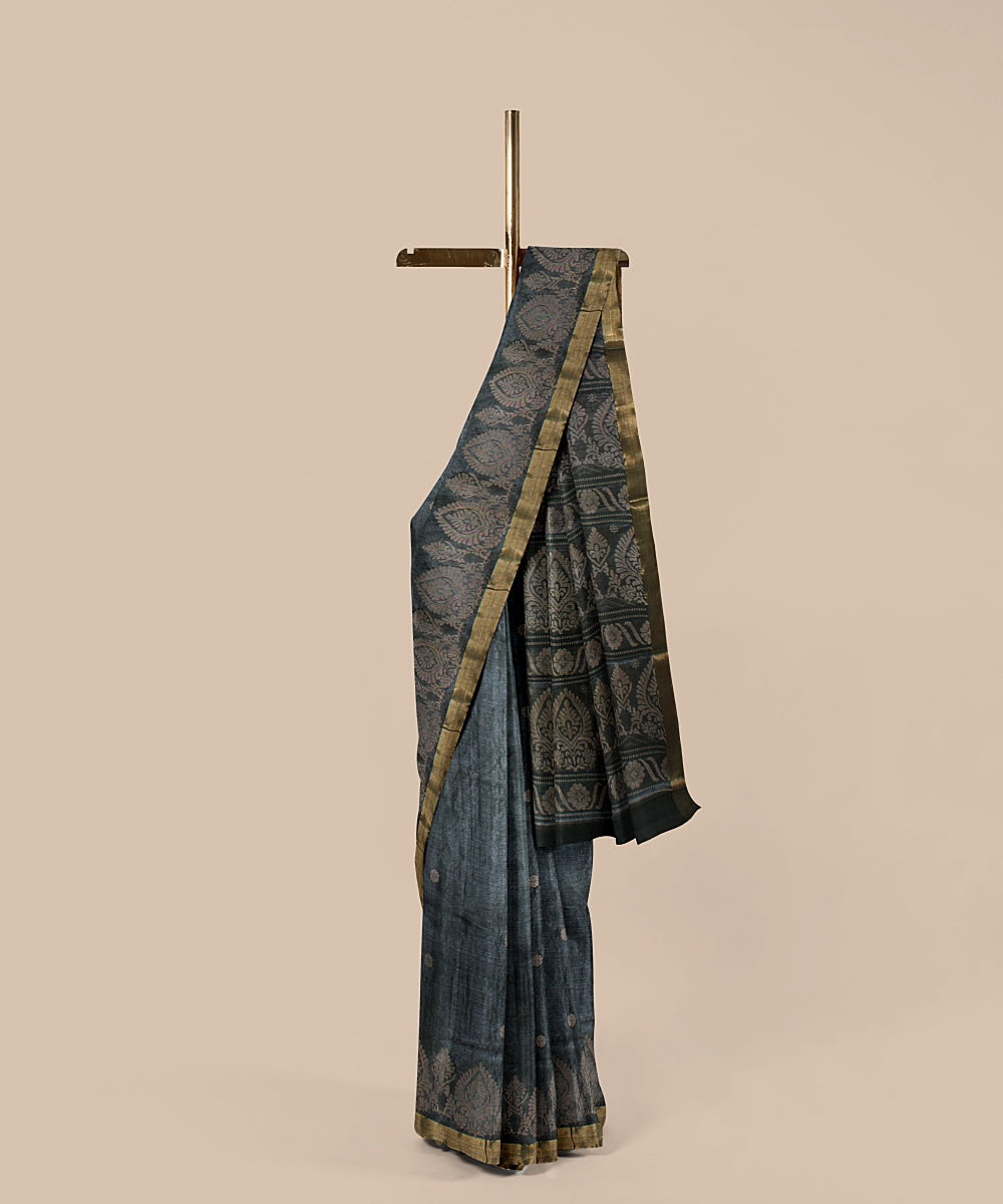 Forest green gold zari tussar silk handwoven chattisgarh saree