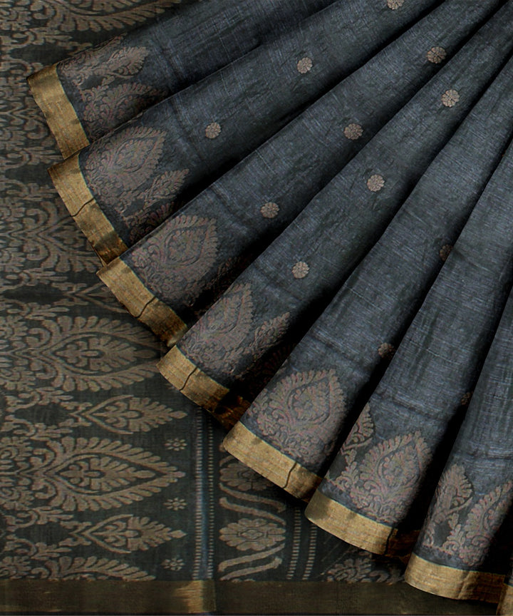 Forest green gold zari tussar silk handwoven chattisgarh saree