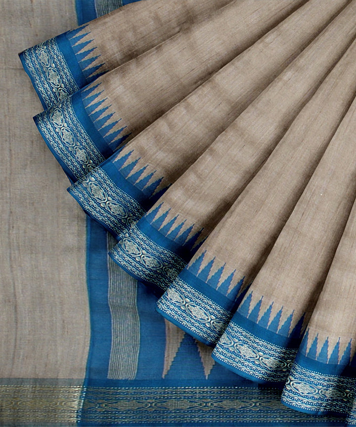 Beige sky blue tussar silk handwoven chattisgarh saree