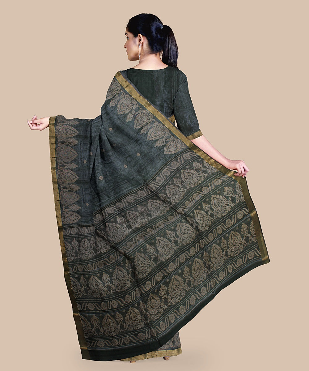 Forest green gold zari tussar silk handwoven chattisgarh saree