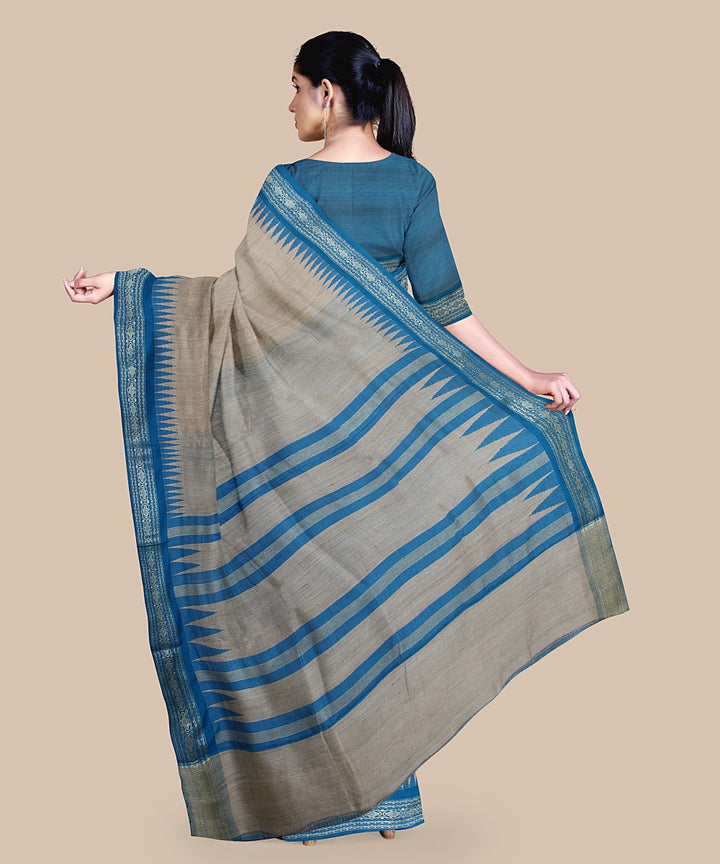 Beige sky blue tussar silk handwoven chattisgarh saree
