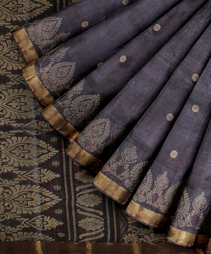 Grey gold zari handwoven tussar silk chattisgarh saree