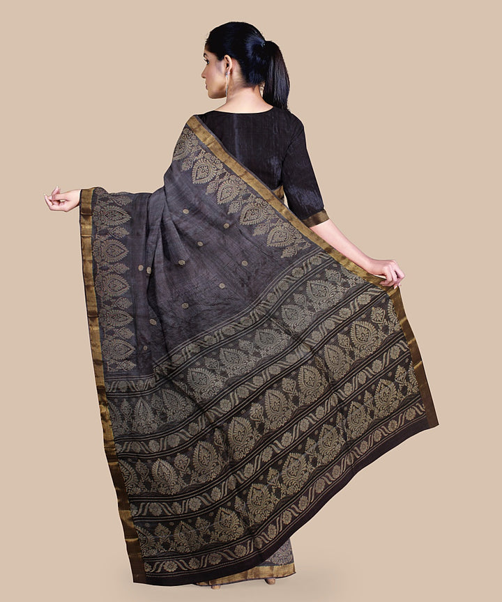Grey gold zari handwoven tussar silk chattisgarh saree