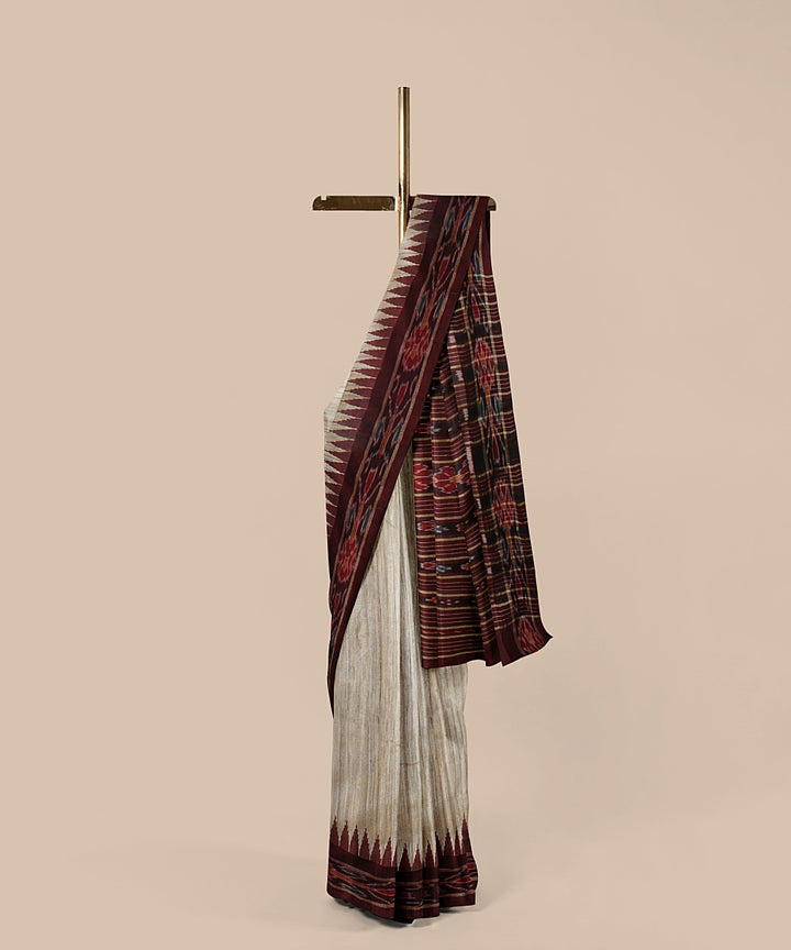 Off white maroon tussar silk handwoven chattisgarh saree