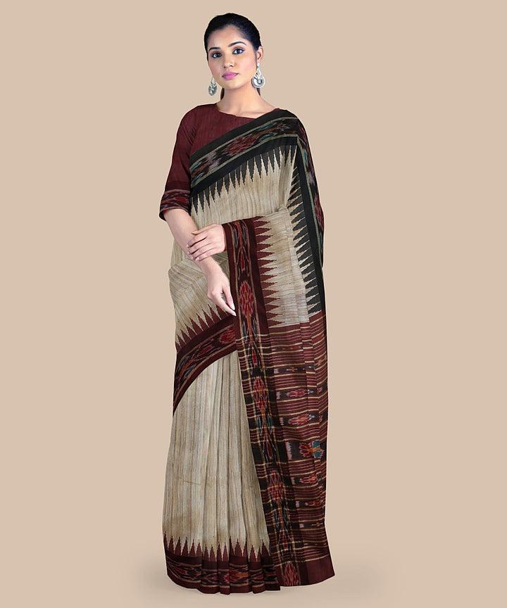 Off white maroon tussar silk handwoven chattisgarh saree