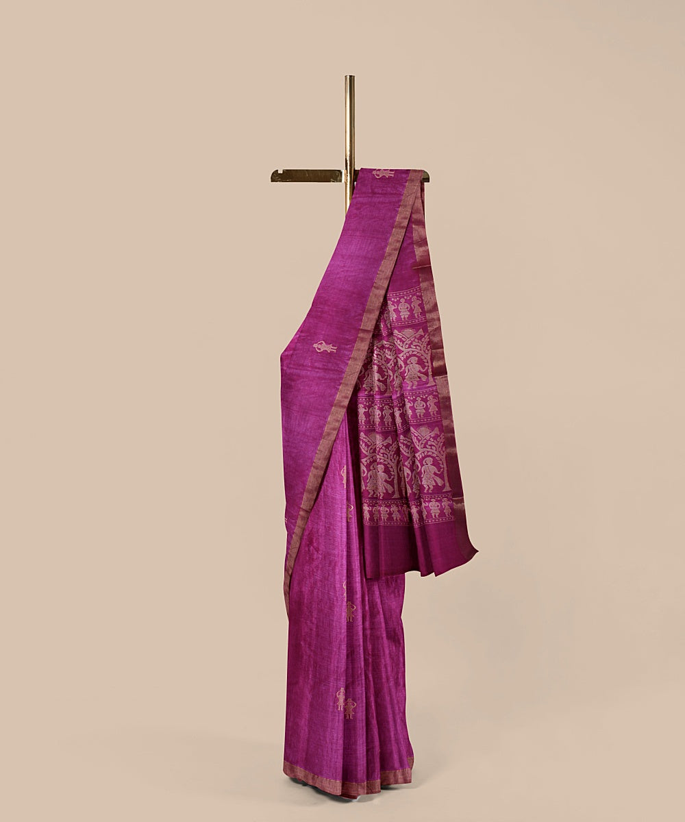 Magenta gold zari tussar silk handloom chattisgarh saree