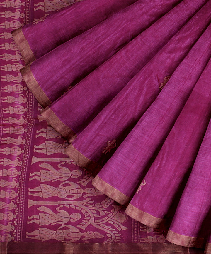 Magenta gold zari tussar silk handloom chattisgarh saree