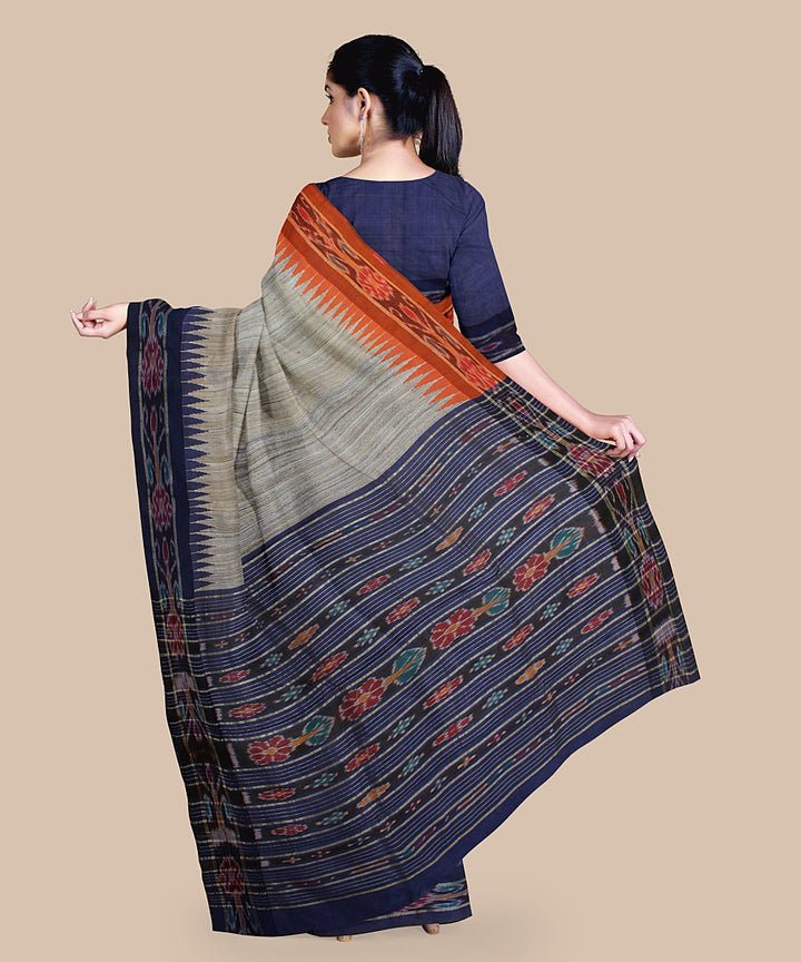 Offwhite navy blue tussar silk handwoven chattisgarh saree