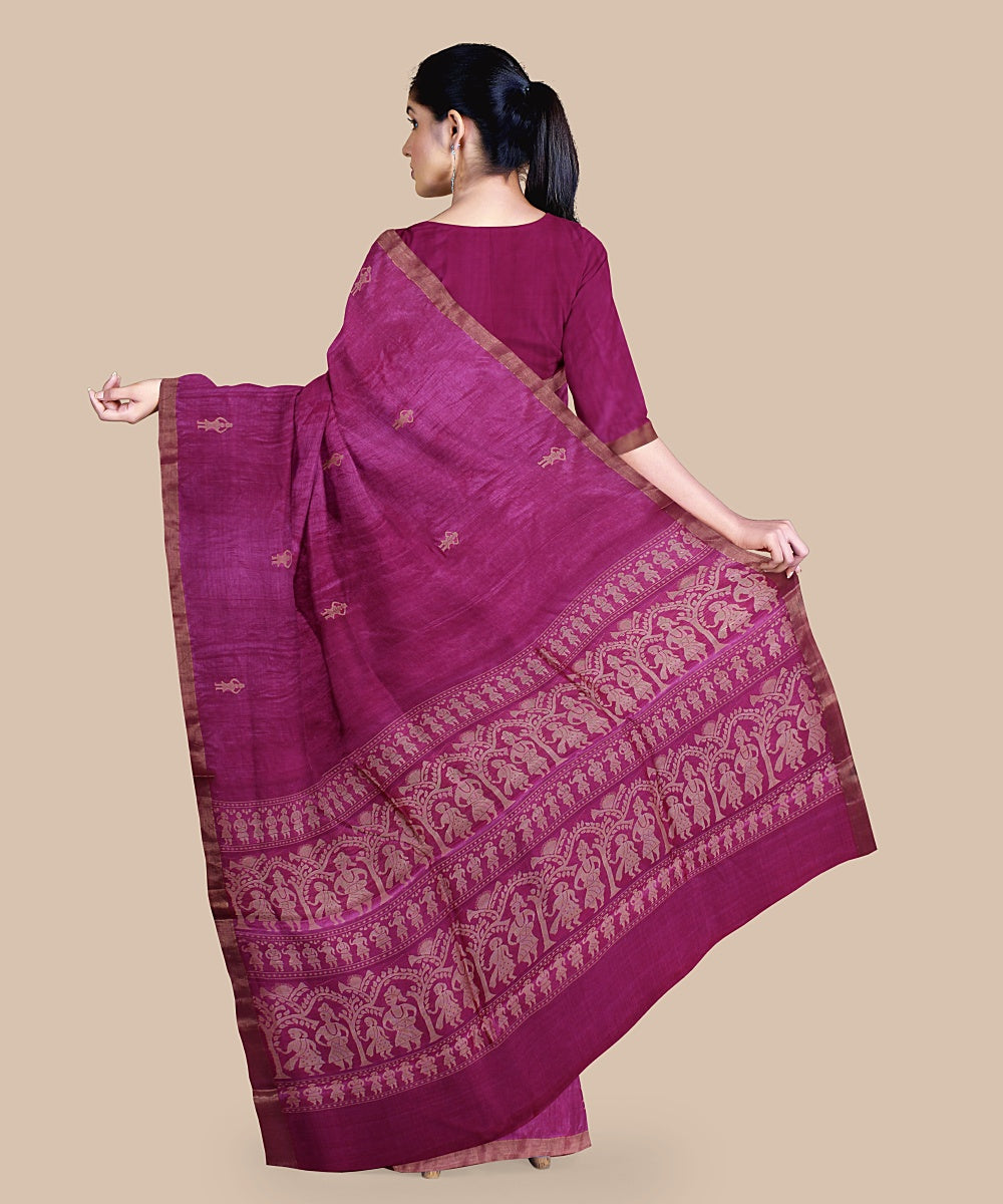 Magenta gold zari tussar silk handloom chattisgarh saree